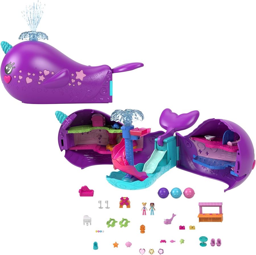 Polly Pocket Sparkle Cove Narwhal Boat Playset